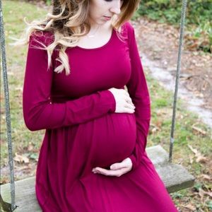 Long sleeve burgundy maternity dress
